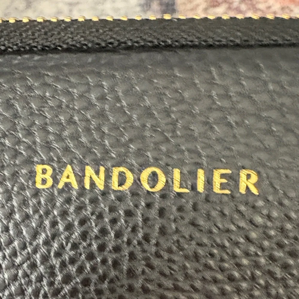 Bandolier Black Leather Phone Pouch with Gold Accents